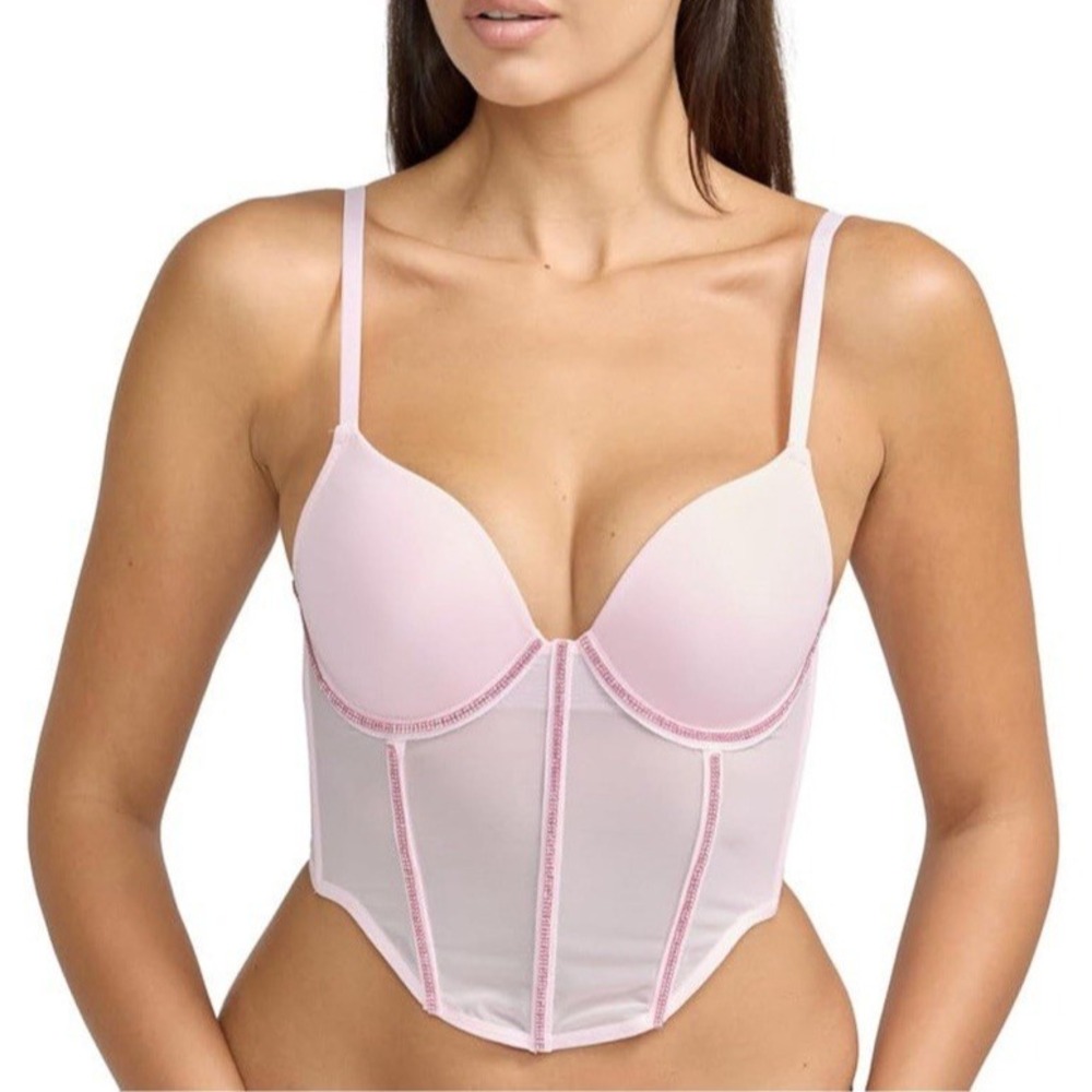 NWT BCBGeneration Women's Mesh Rhinestone Embellished Corset Bra - Pink - 38C